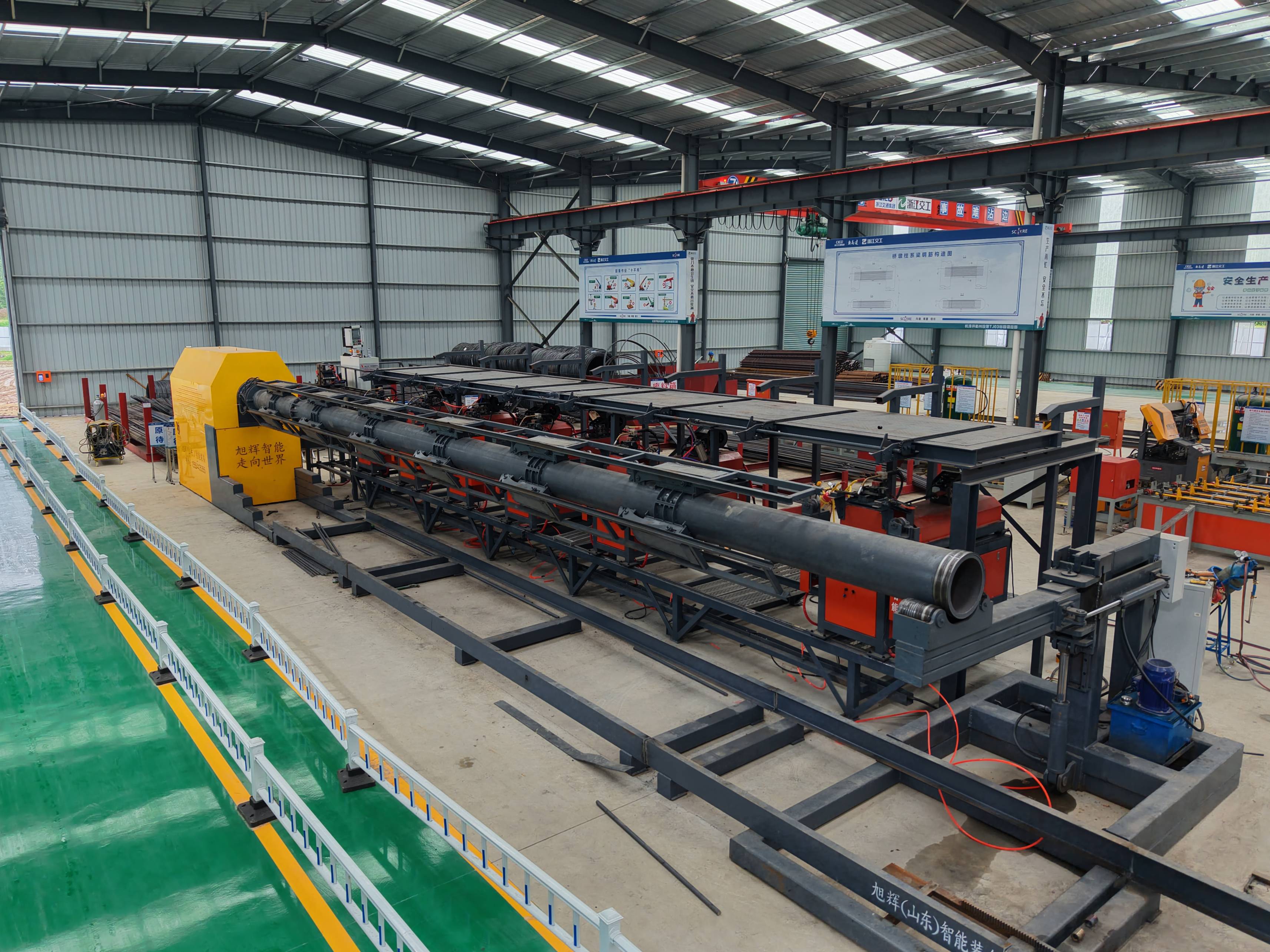 Automated rebar cage welding station in factory