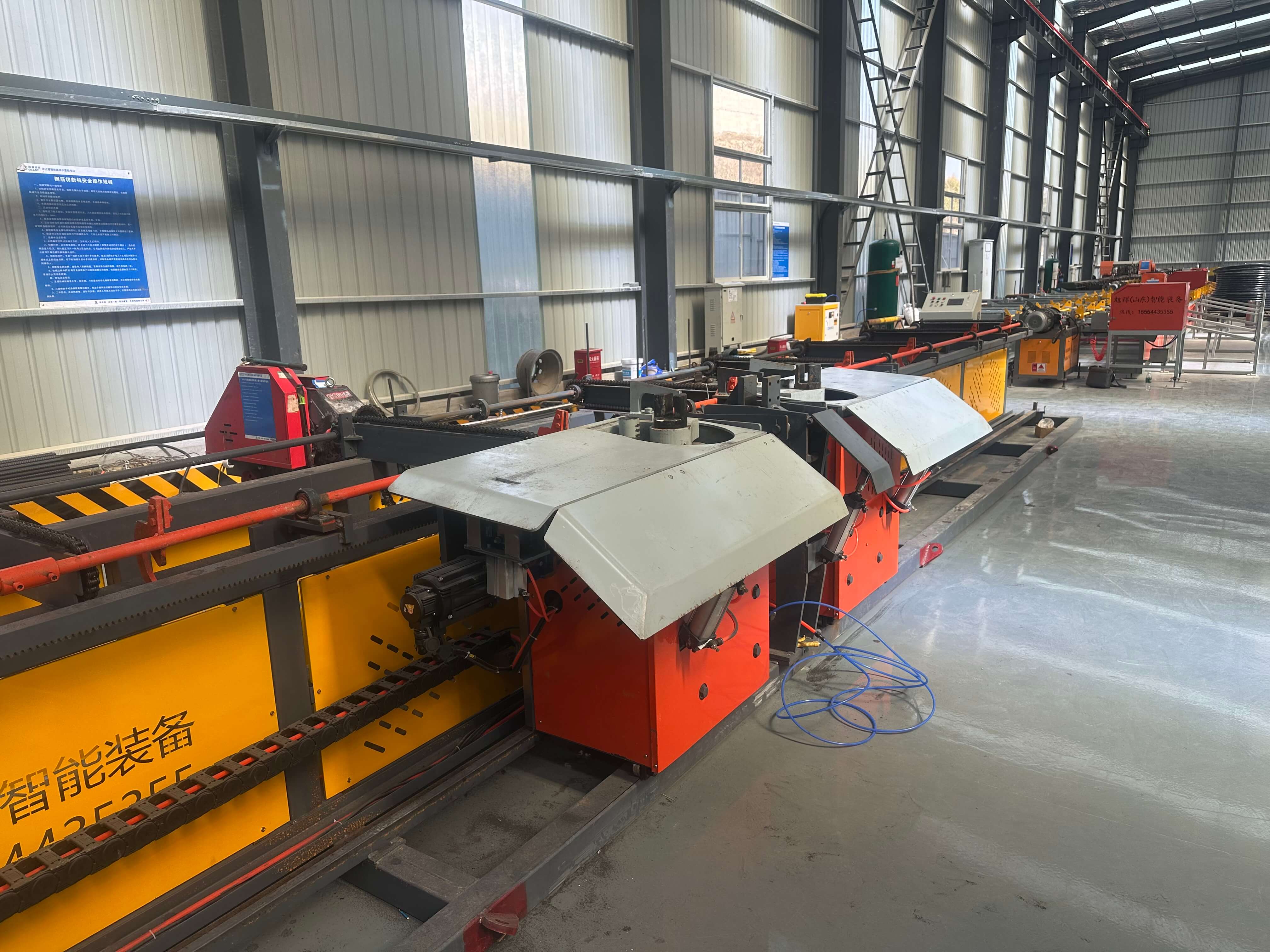 Horizontal four spindle rebar bending machine in operation