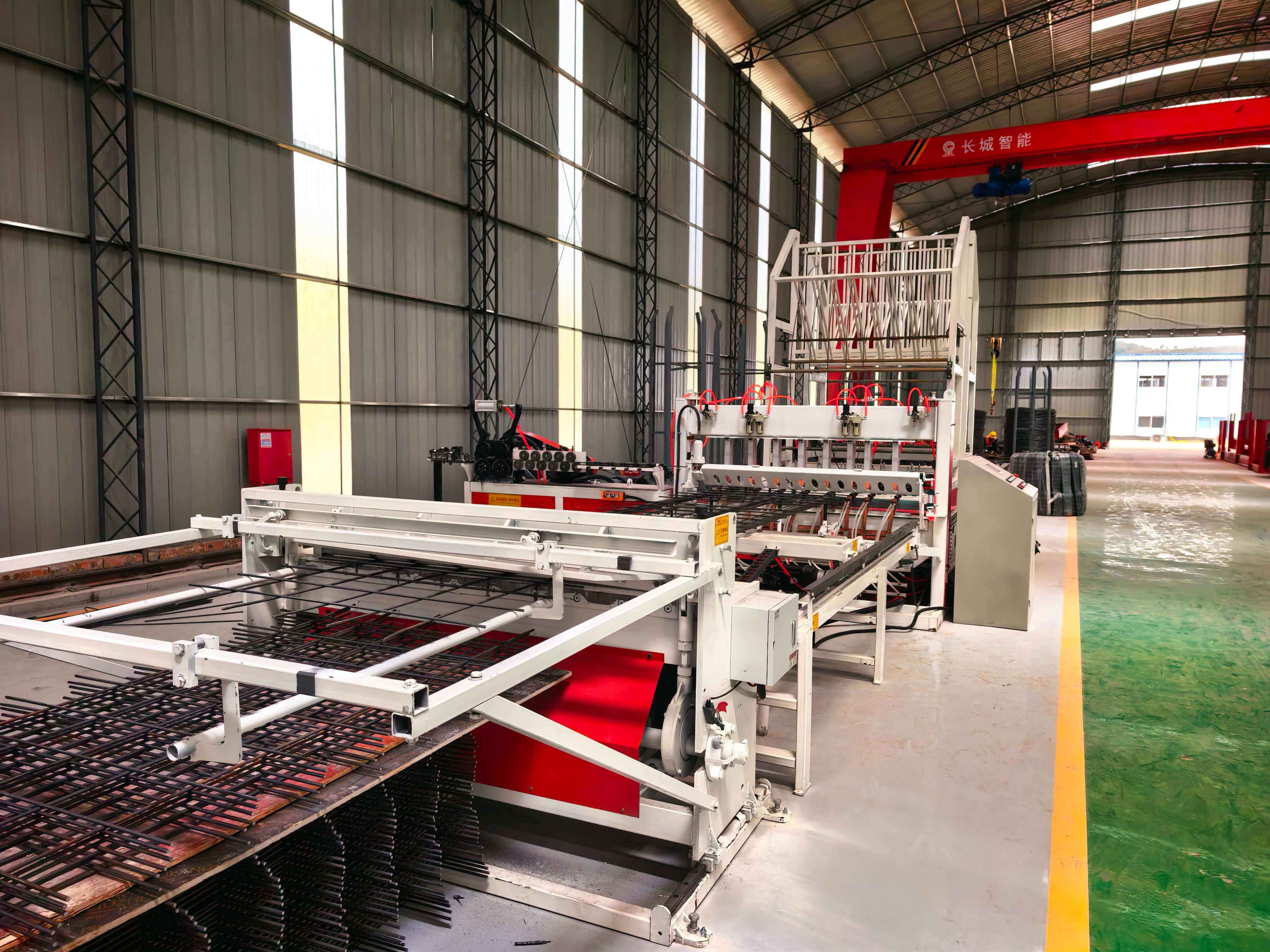 Automated steel mesh welding line in factory