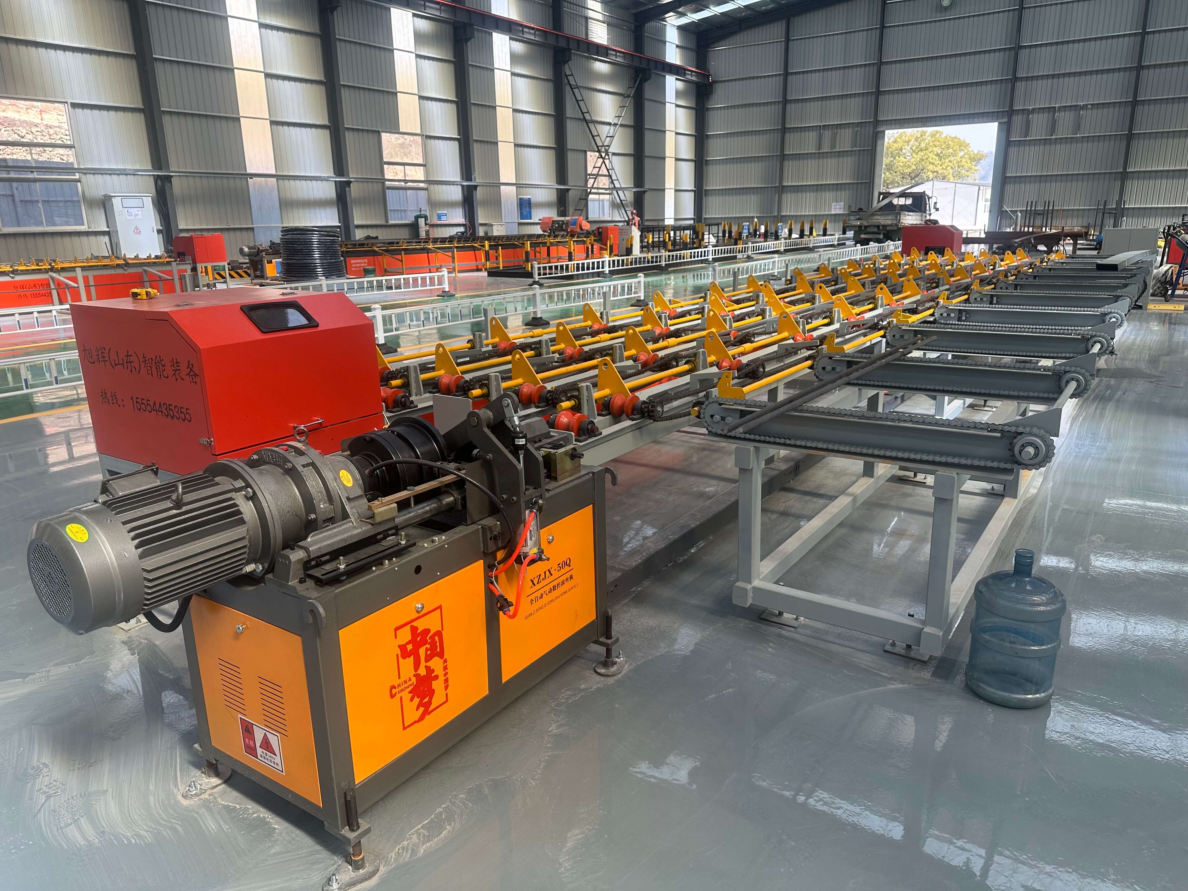 Automated steel bar processing equipment in factory