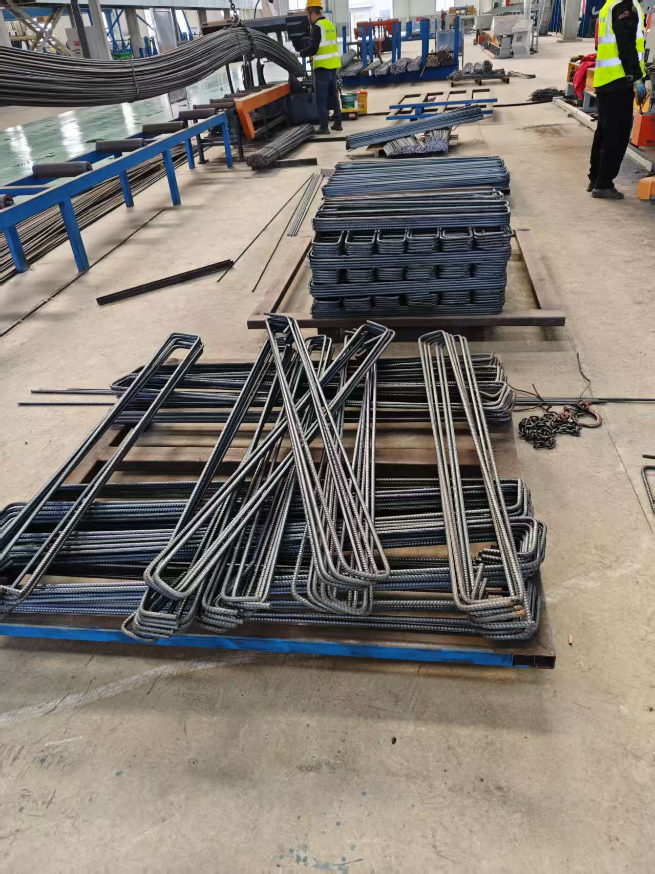 Steel bar bending process in construction site