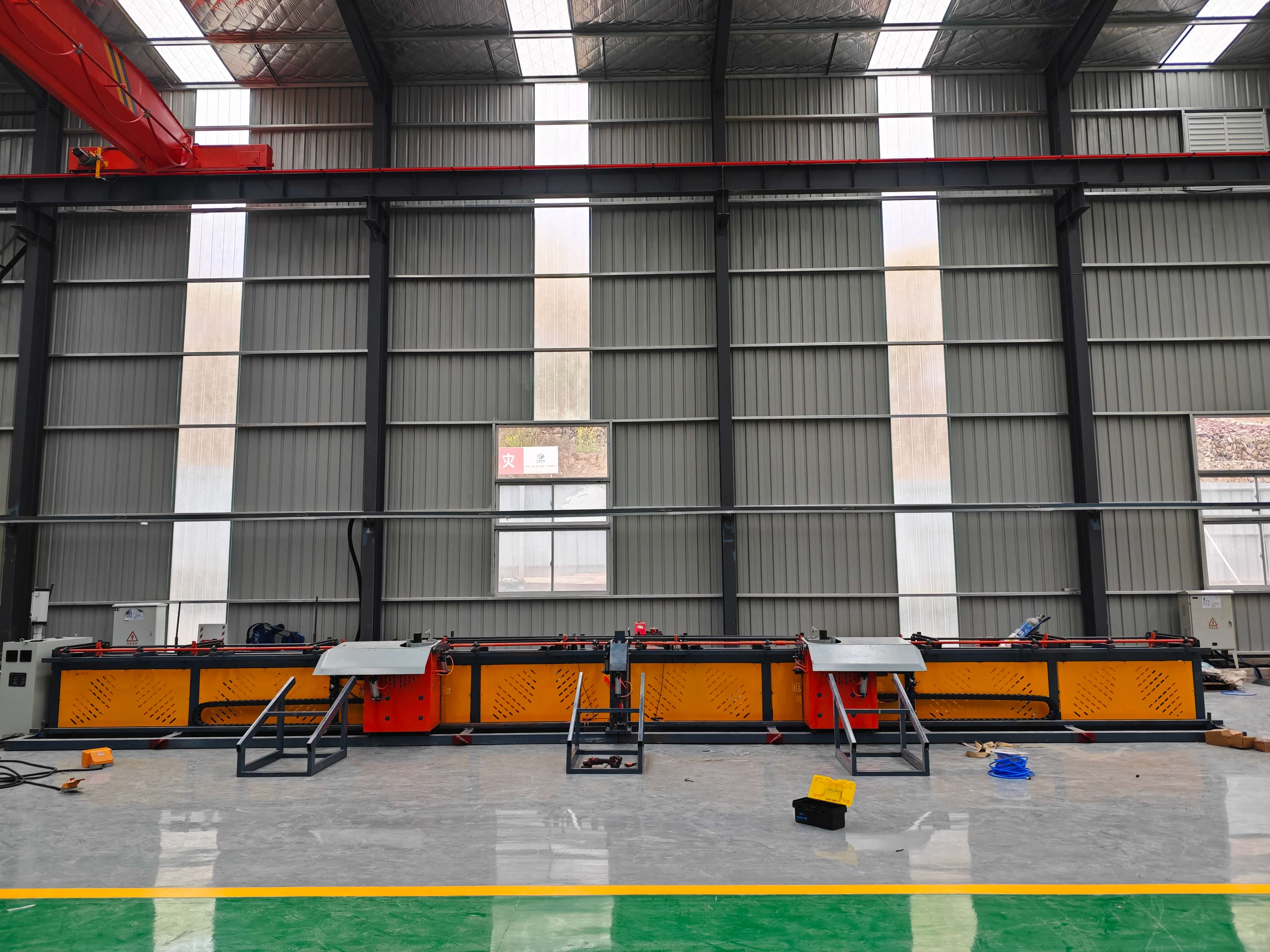 Horizontal four-head rebar bending center in operation
