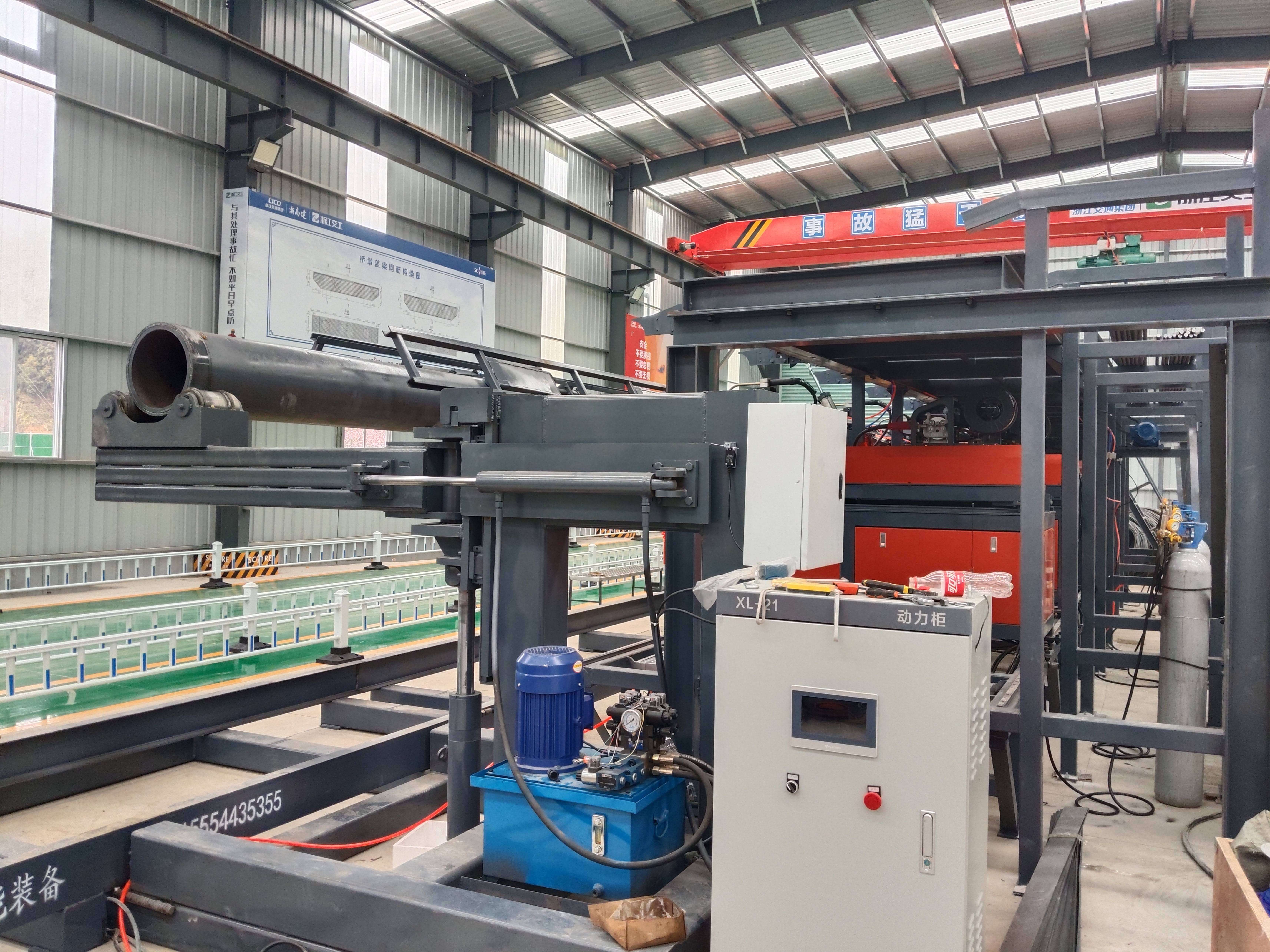 Rebar cage welding station in operation