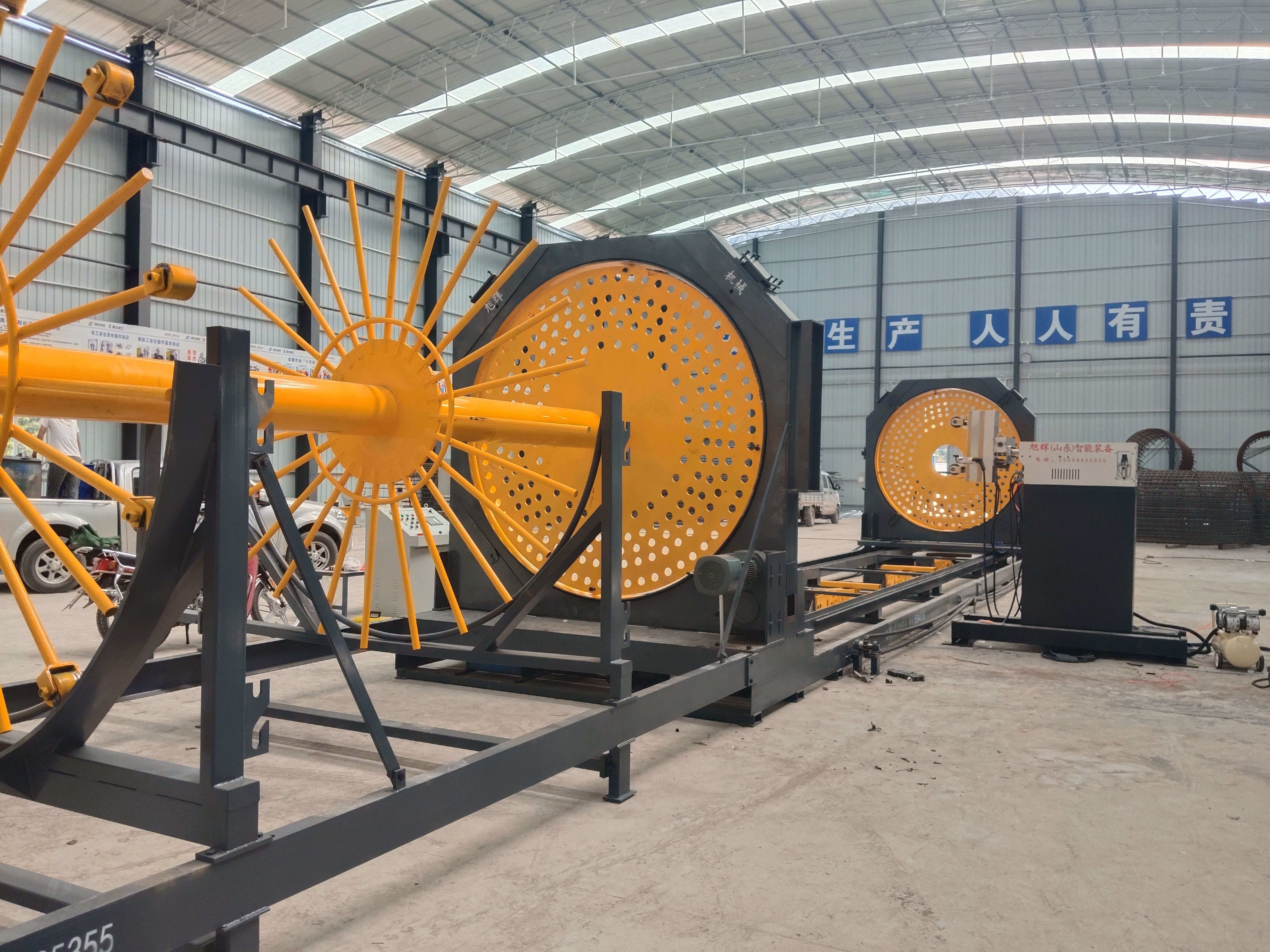 Pile foundation steel cage rolling machine in operation
