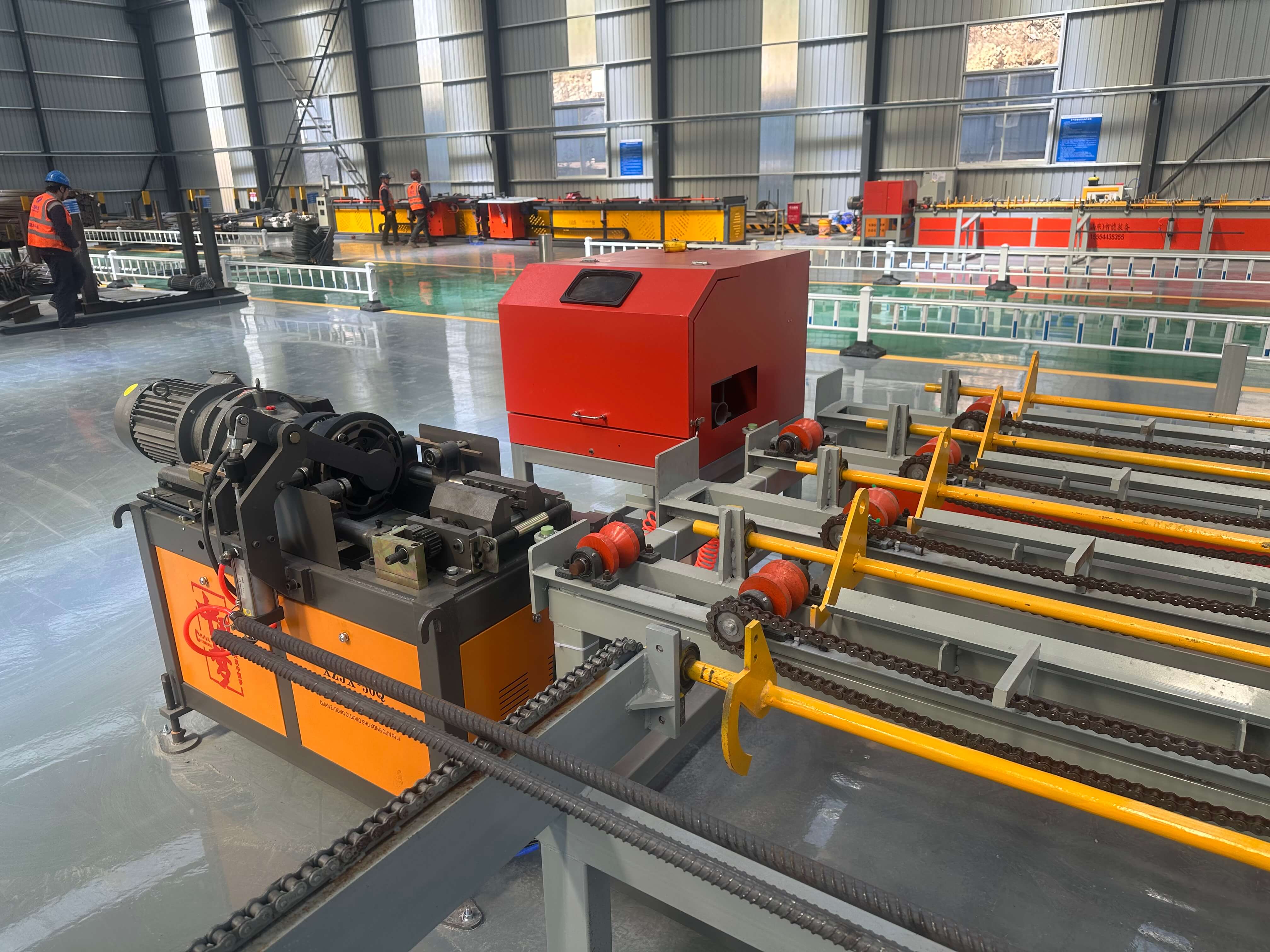 CNC steel bar cutting threading line in factory