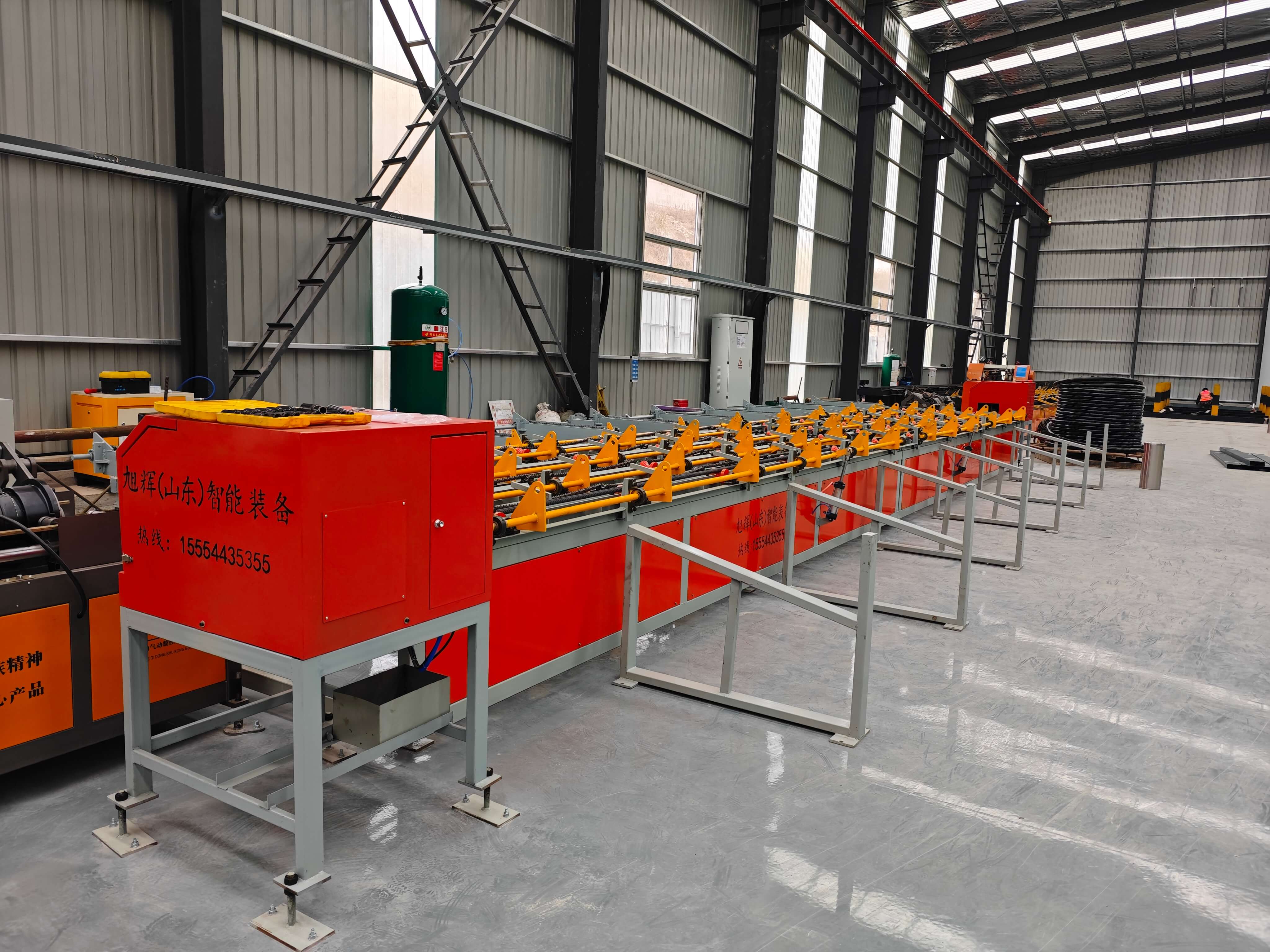 Fully automatic steel bar sawing threading and grinding production line