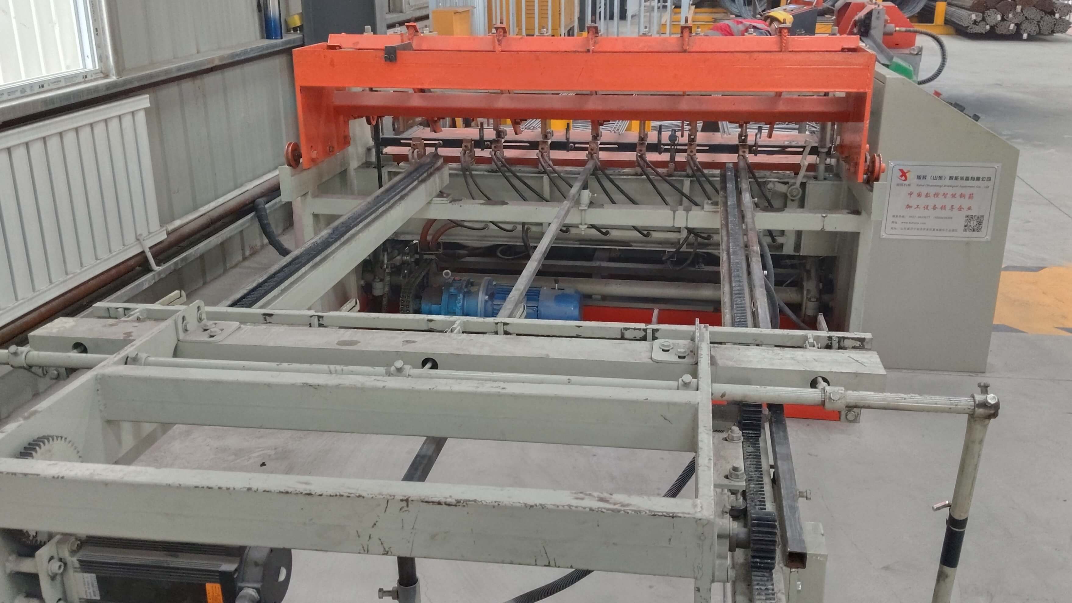 Automated steel mesh welding machine in operation