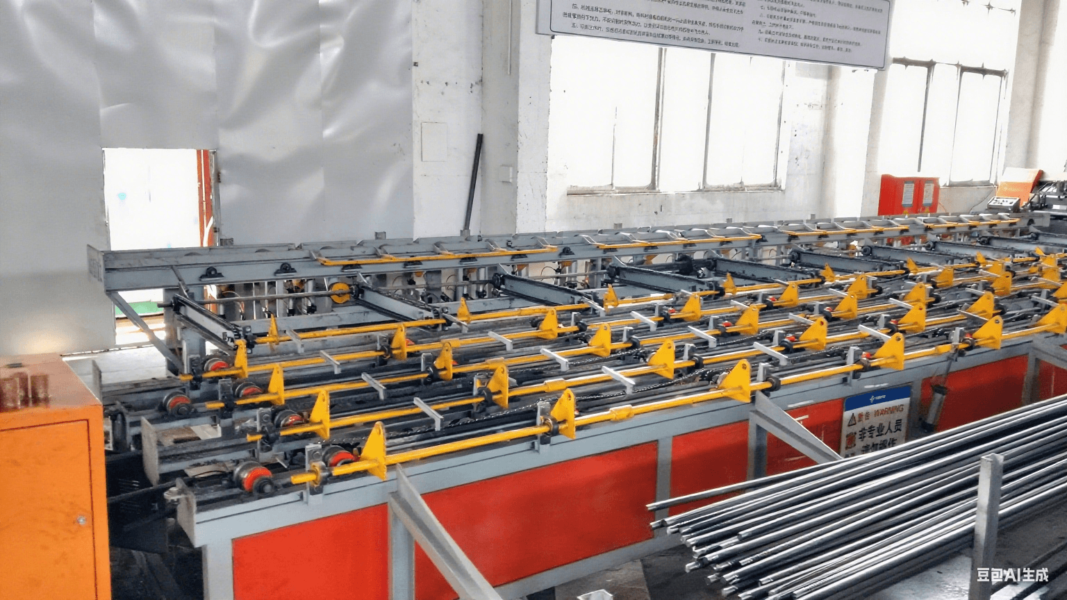 Fully automatic steel bar sawing threading and grinding production line
