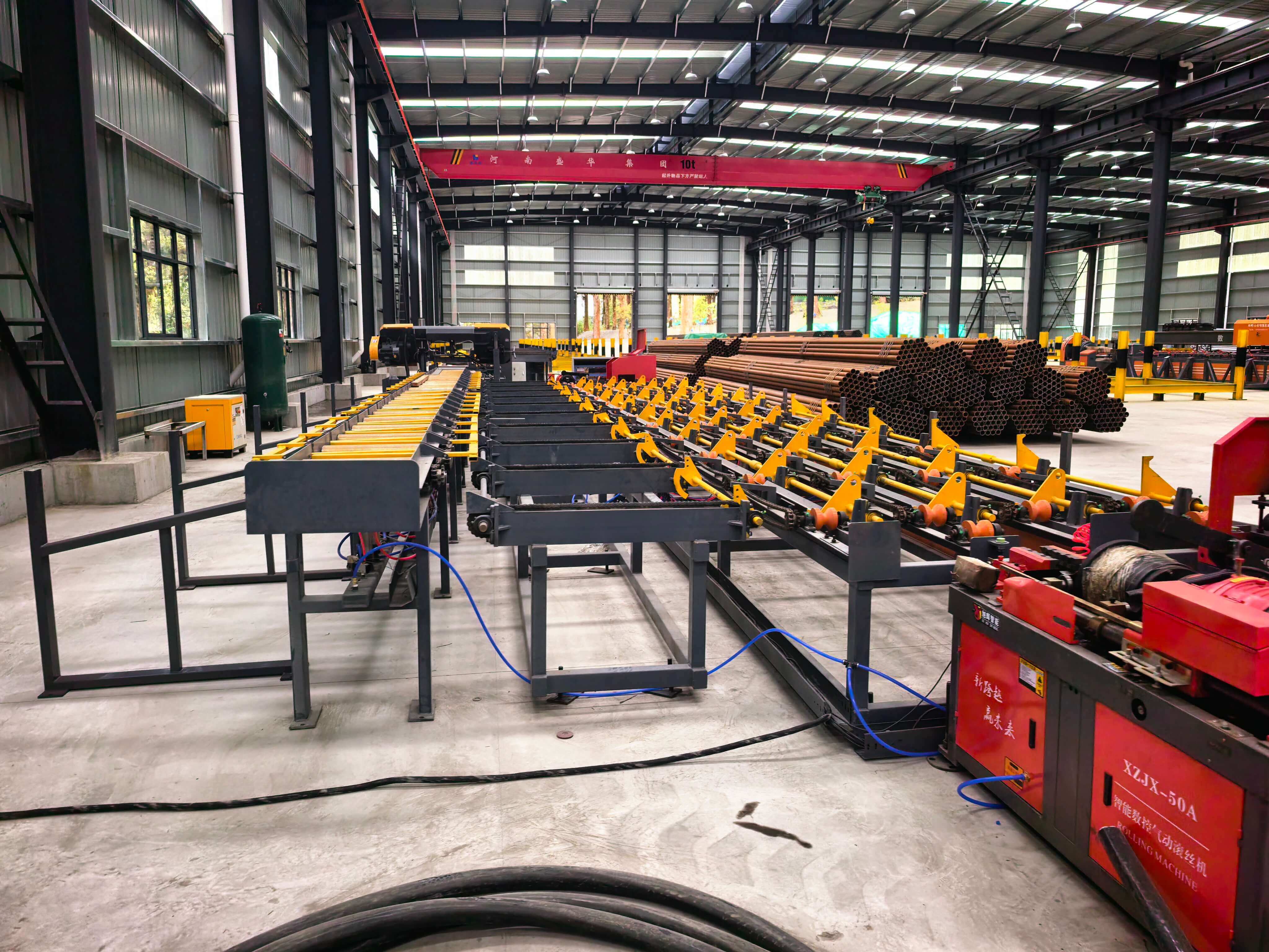 CNC steel bar sawing threading polishing production line in factory