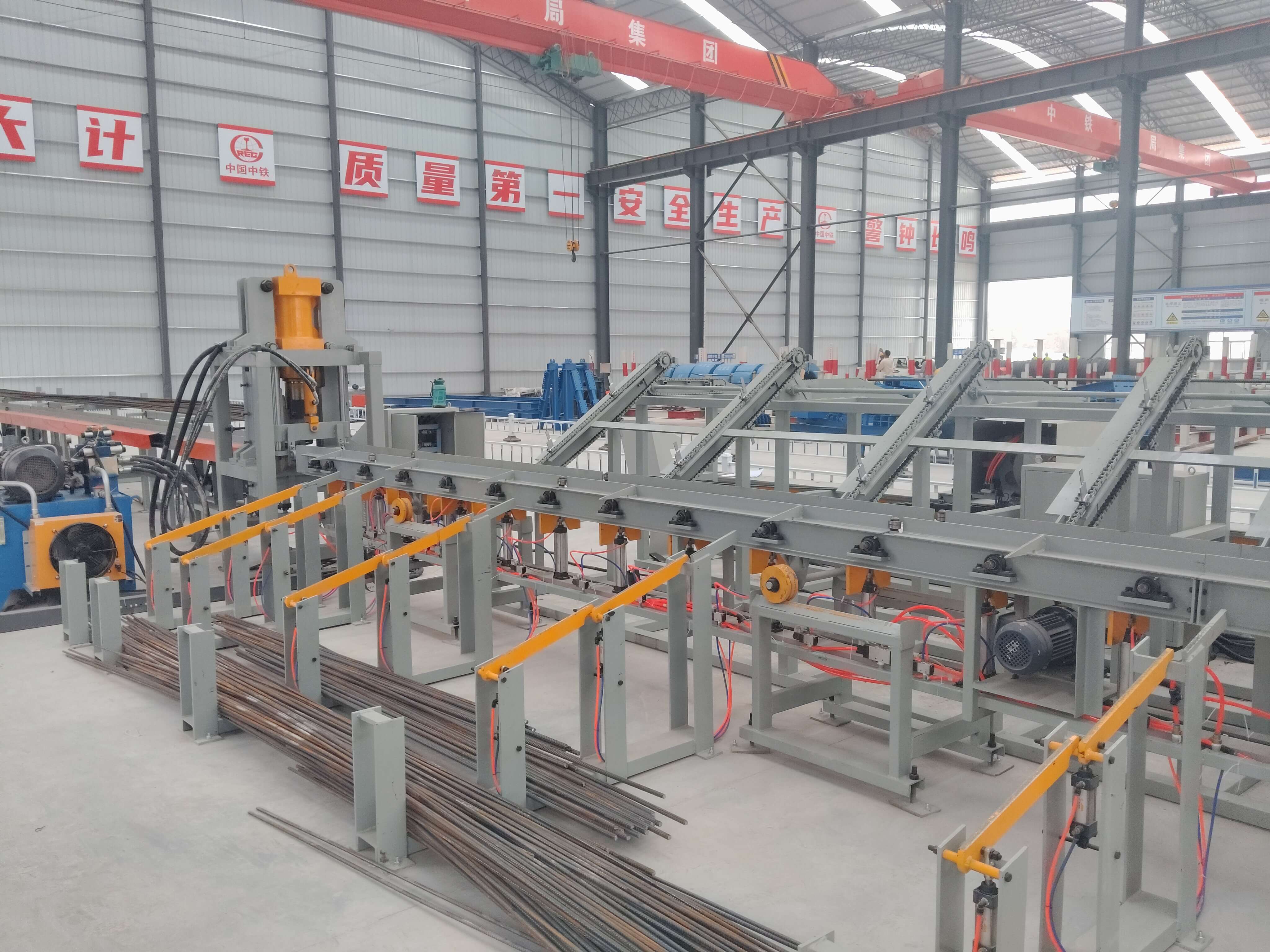 CNC steel bar cutting line in operation