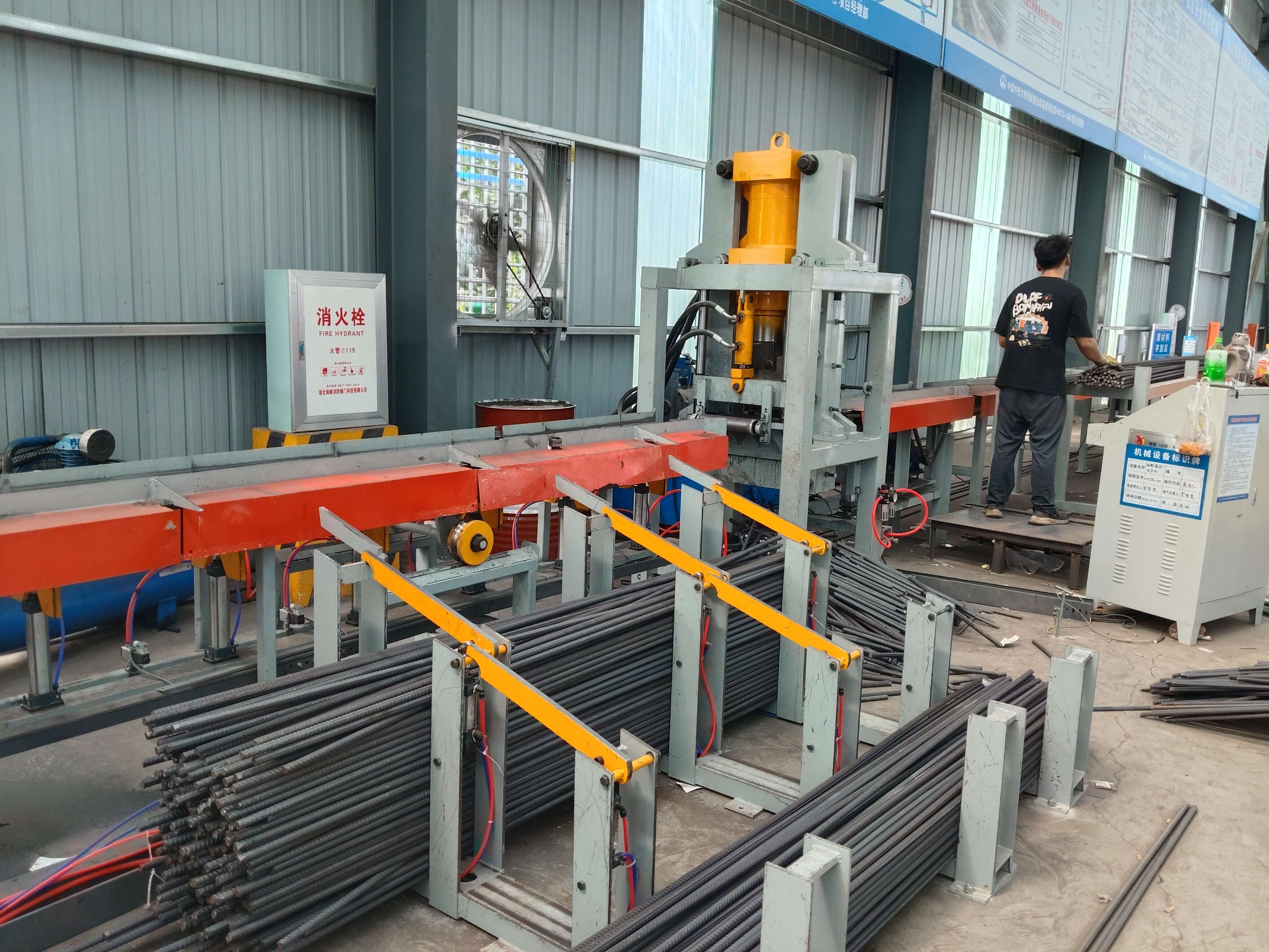 CNC steel bar cutting line in operation