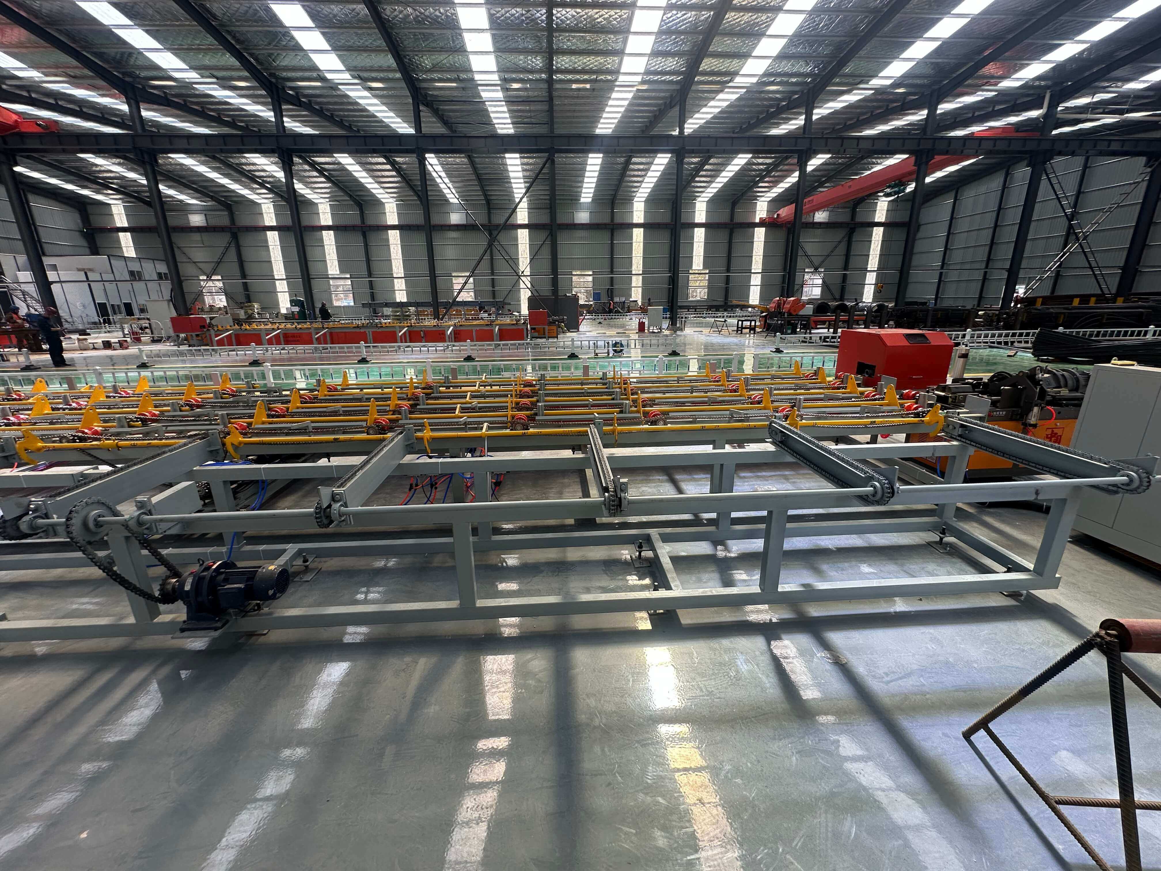 Industrial steel bar processing equipment in operation