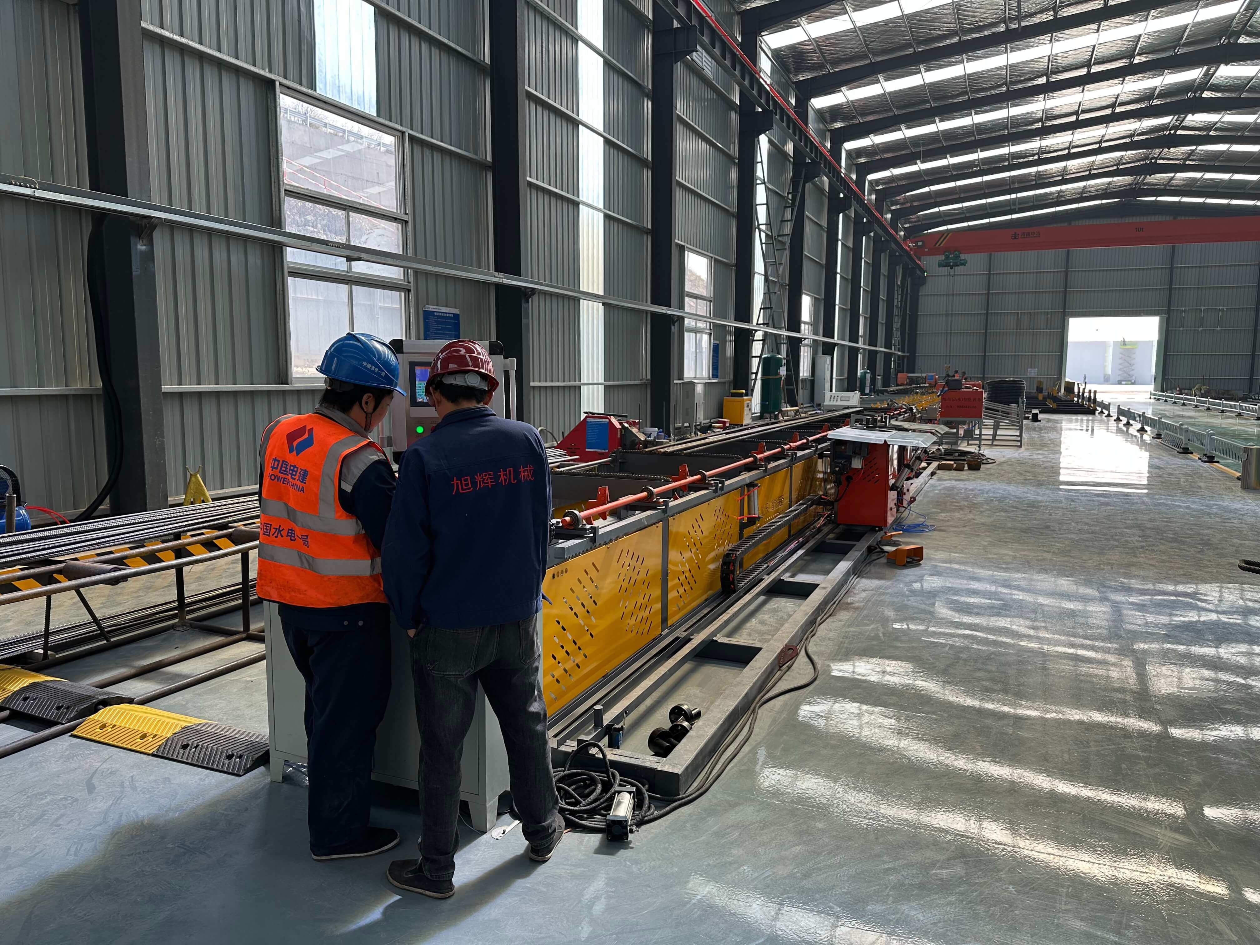 Horizontal four head rebar bending center in operation