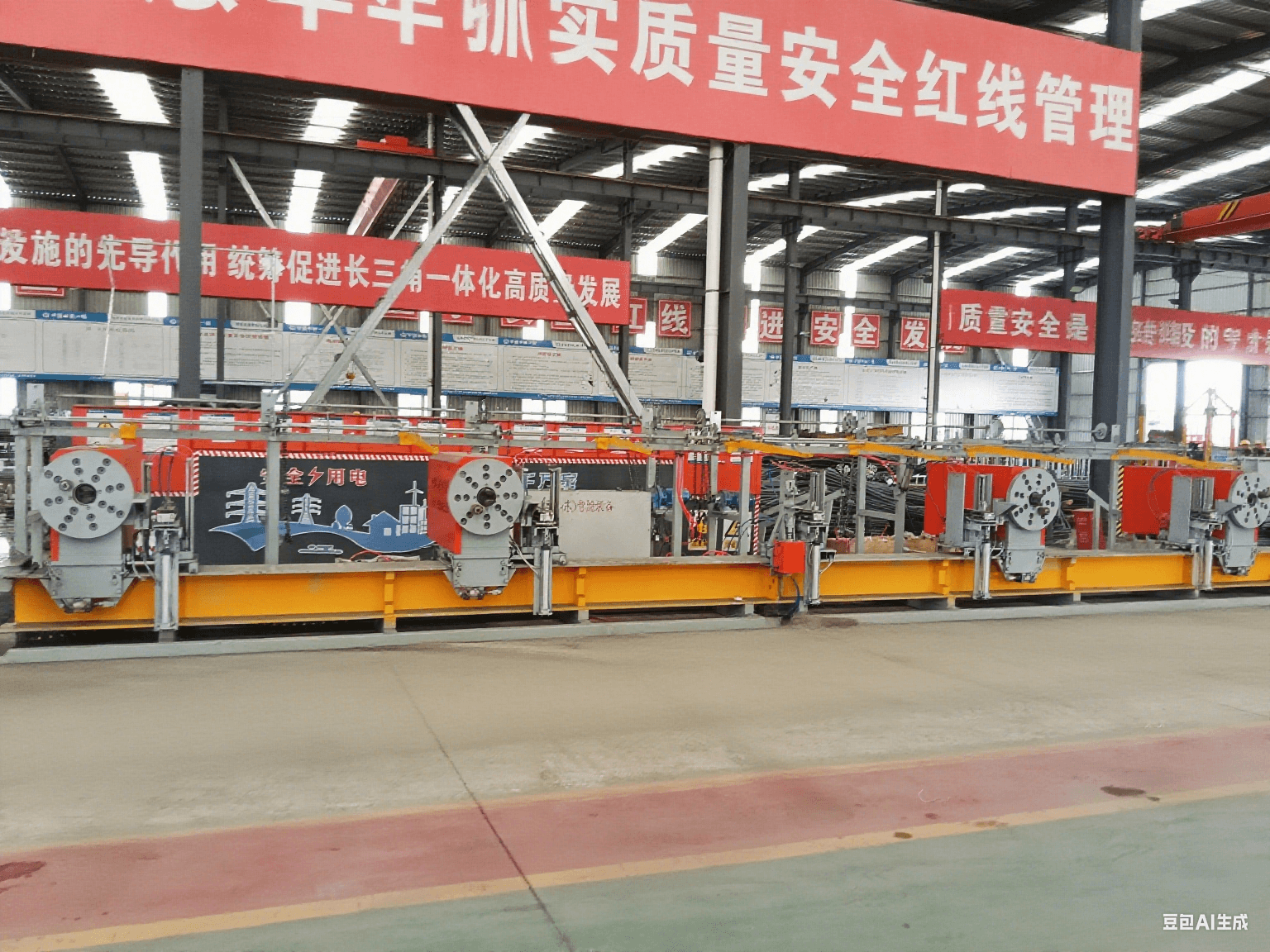 Fully automatic four-head steel bar bending center in operation