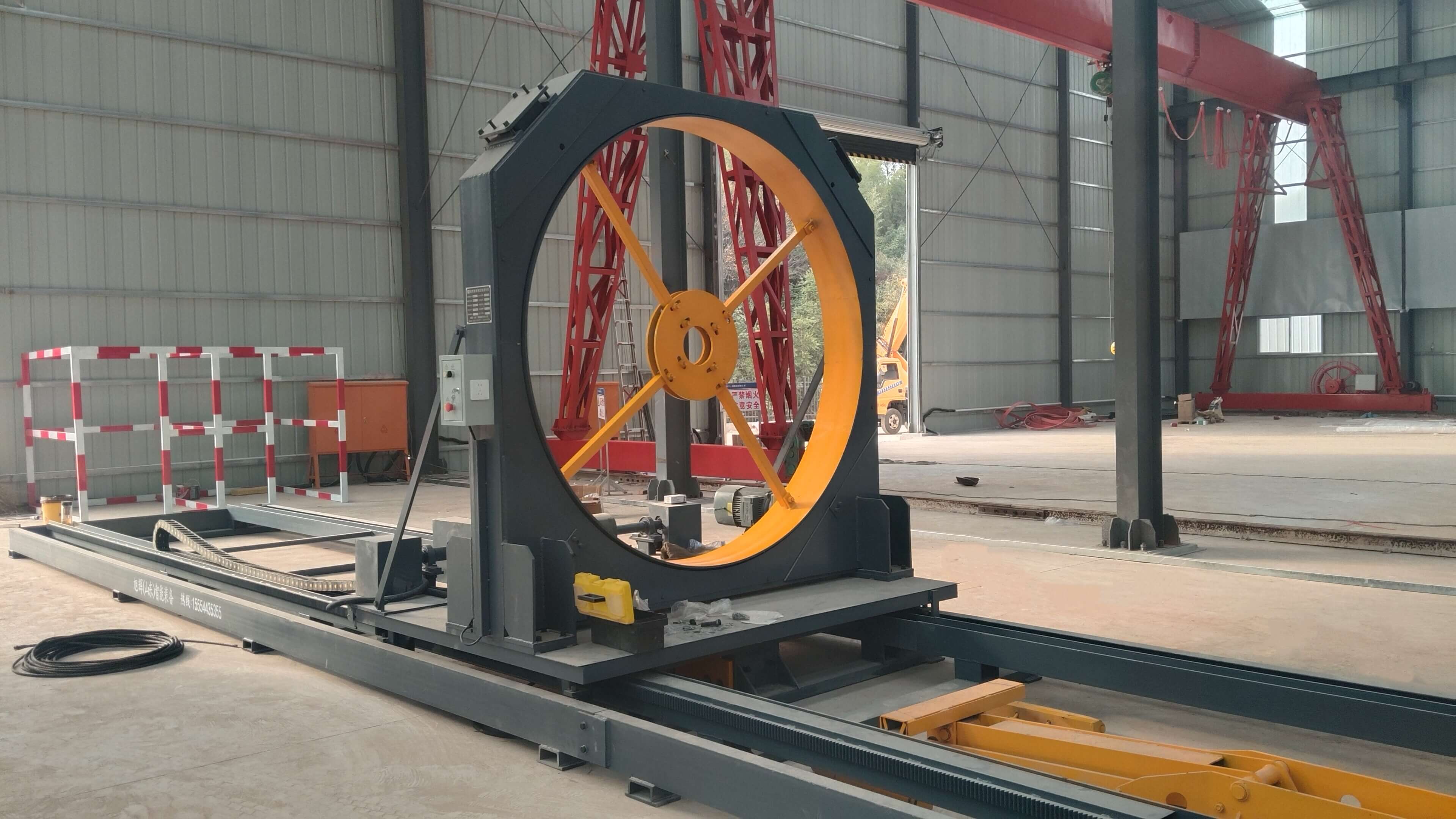 Rebar cage welding machine in operation